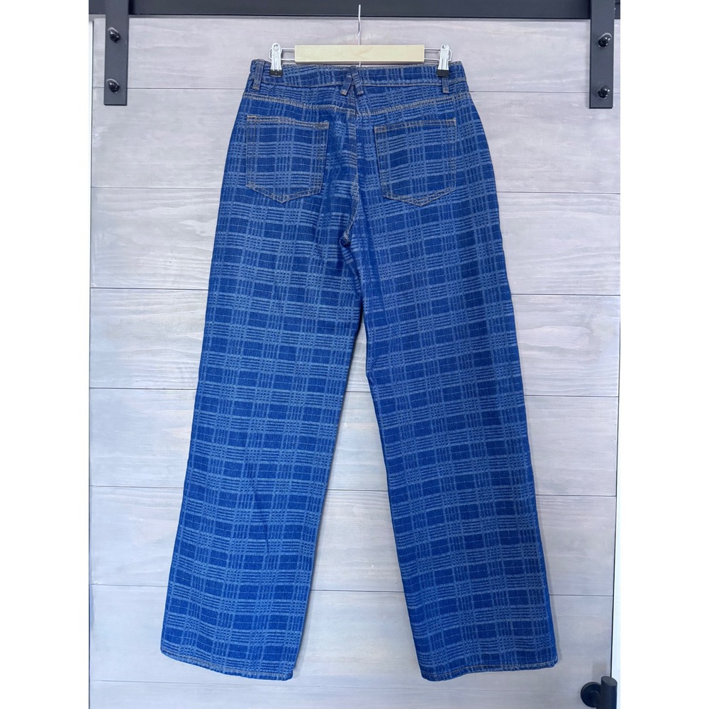 Lioness Top Model Jeans Indigo Plaid Wide Leg High Waisted Denim Pants Small - Picture 5 of 8